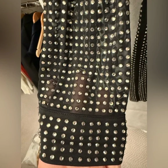Self-Portrait Black Studded, Embellished Long Sleeve mini dress - size 6 - Picture 9 of 10